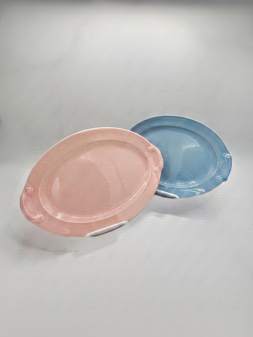 Lu-Ray Pastels Serving Platters Sharon Pink Windsor Blue TST 1942 1950 Vintage